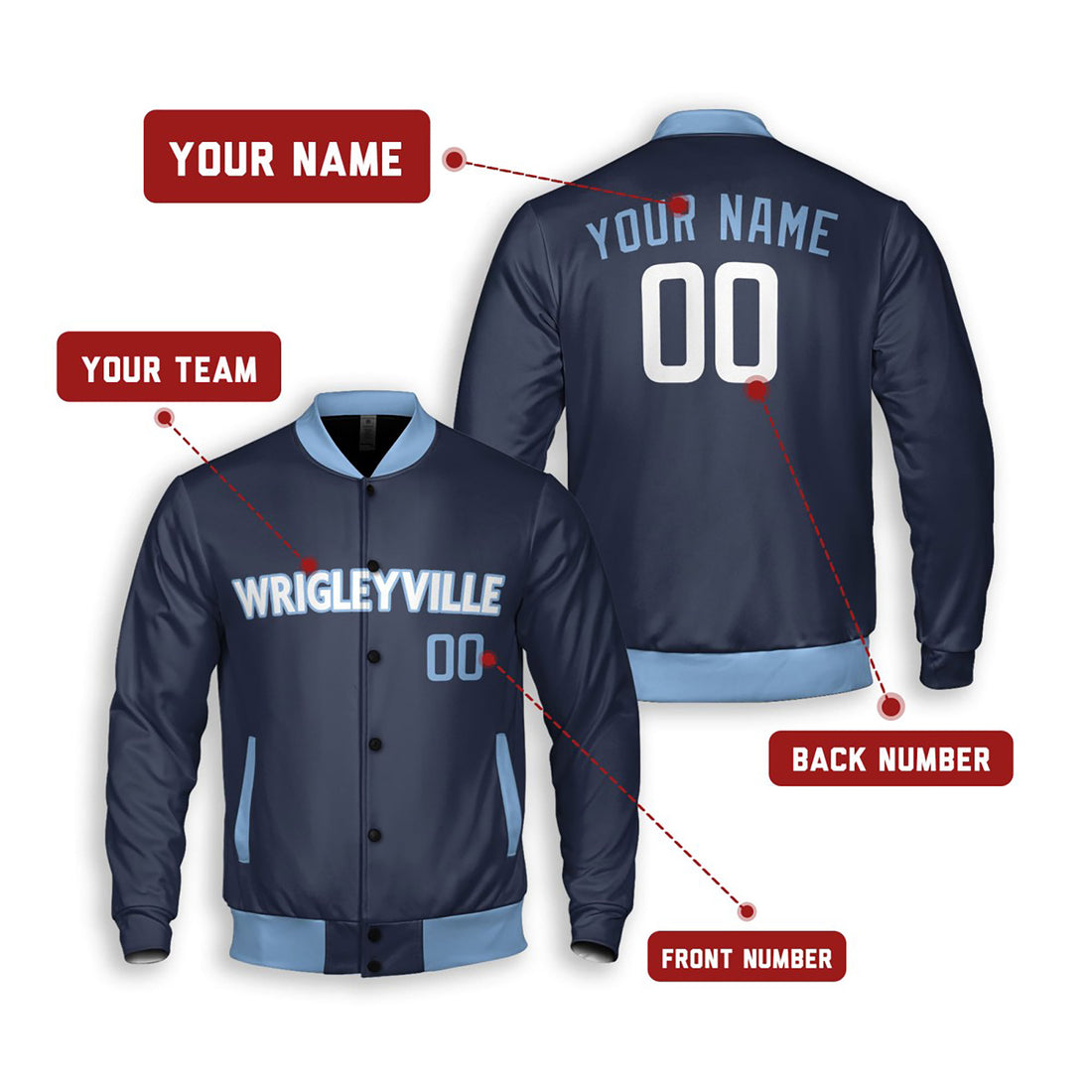 Personalized Chicago Cubs Varsity Jacket – Navy City Style, Custom Name & Number-1