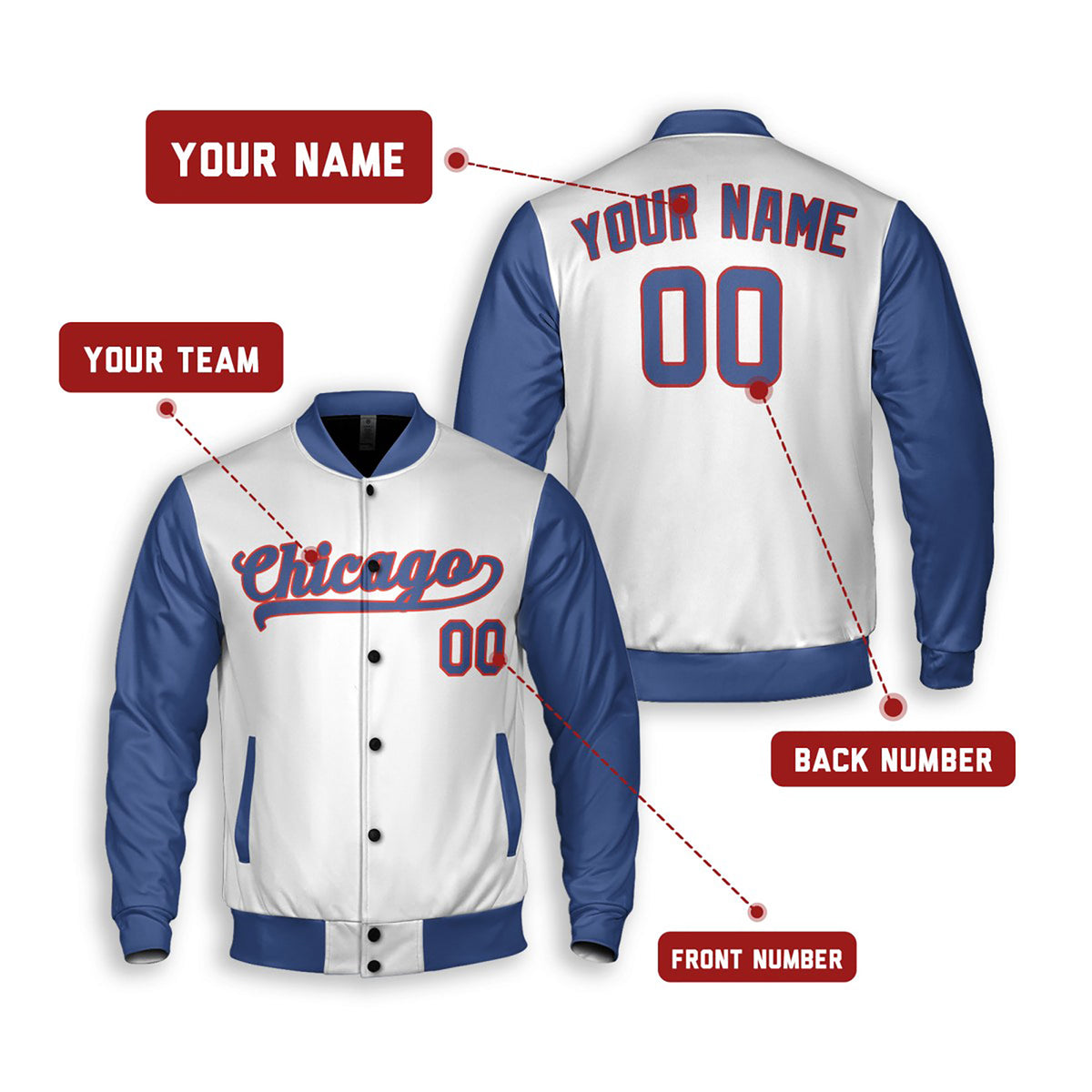 Personalized Chicago Cubs Varsity Jacket – White Blue Home Style, Custom Name & Number-2
