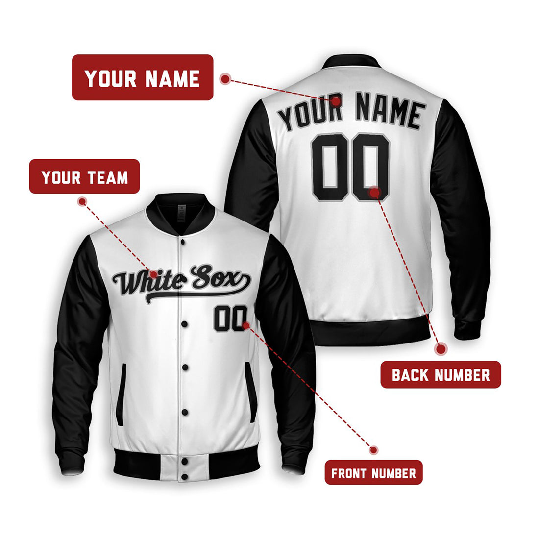 Personalized Chicago White Sox Varsity Jacket – White Black Home Style, Custom Name & Number-1