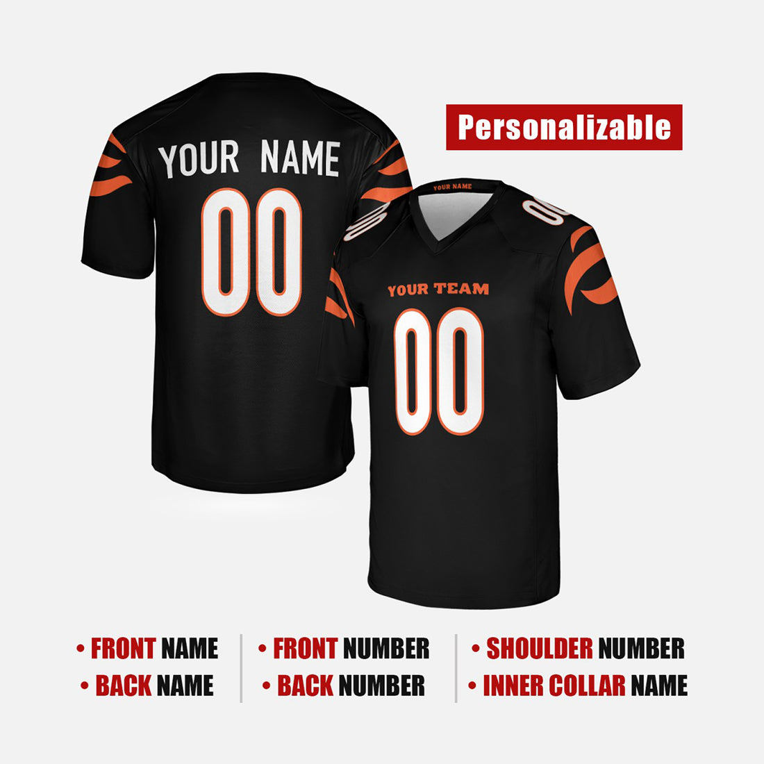 Personalized Cincinnati Bengals Football Jersey - Black Fan Style, Custom Name & Number-1