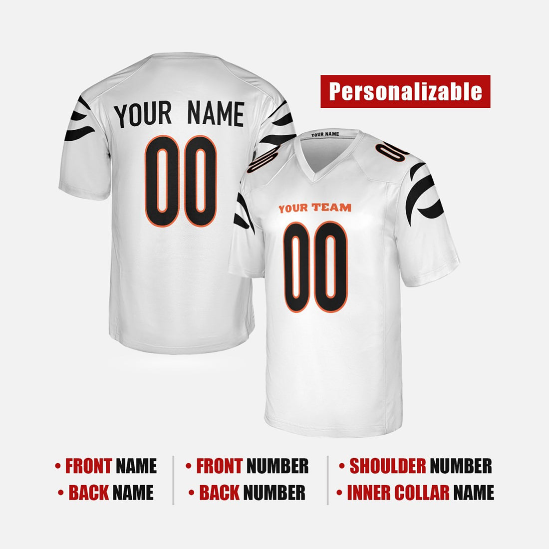 Personalized Cincinnati Bengals Football Jersey - White Fan Style, Custom Name & Number-1