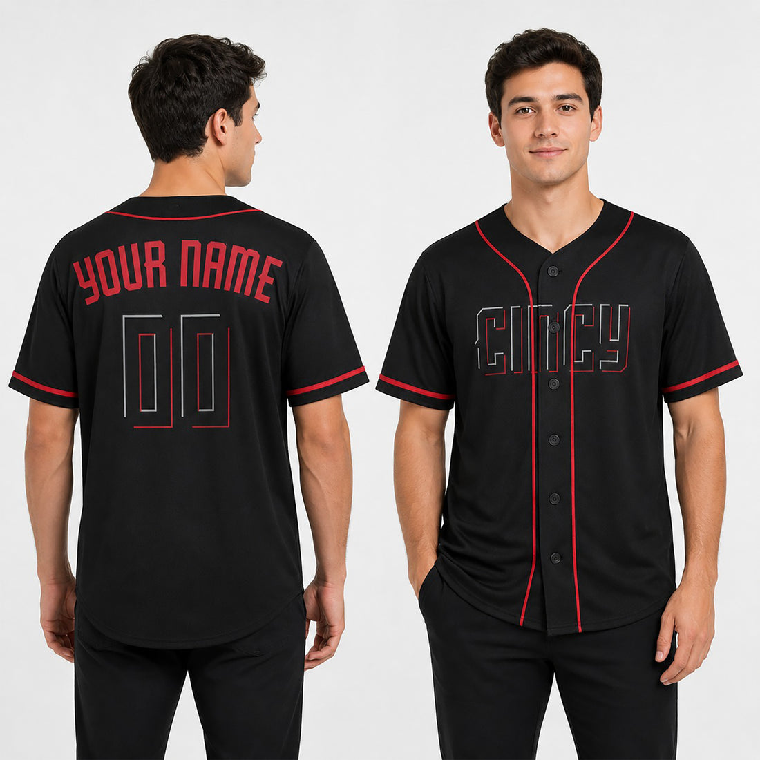 Personalized Cincinnati Reds Baseball Jersey - Black Cincy Style, Custom Name & Number-1