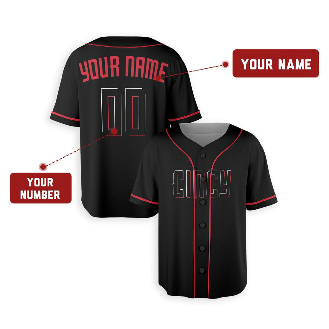 Personalized Cincinnati Reds Baseball Jersey - Black Cincy Style, Custom Name & Number-1