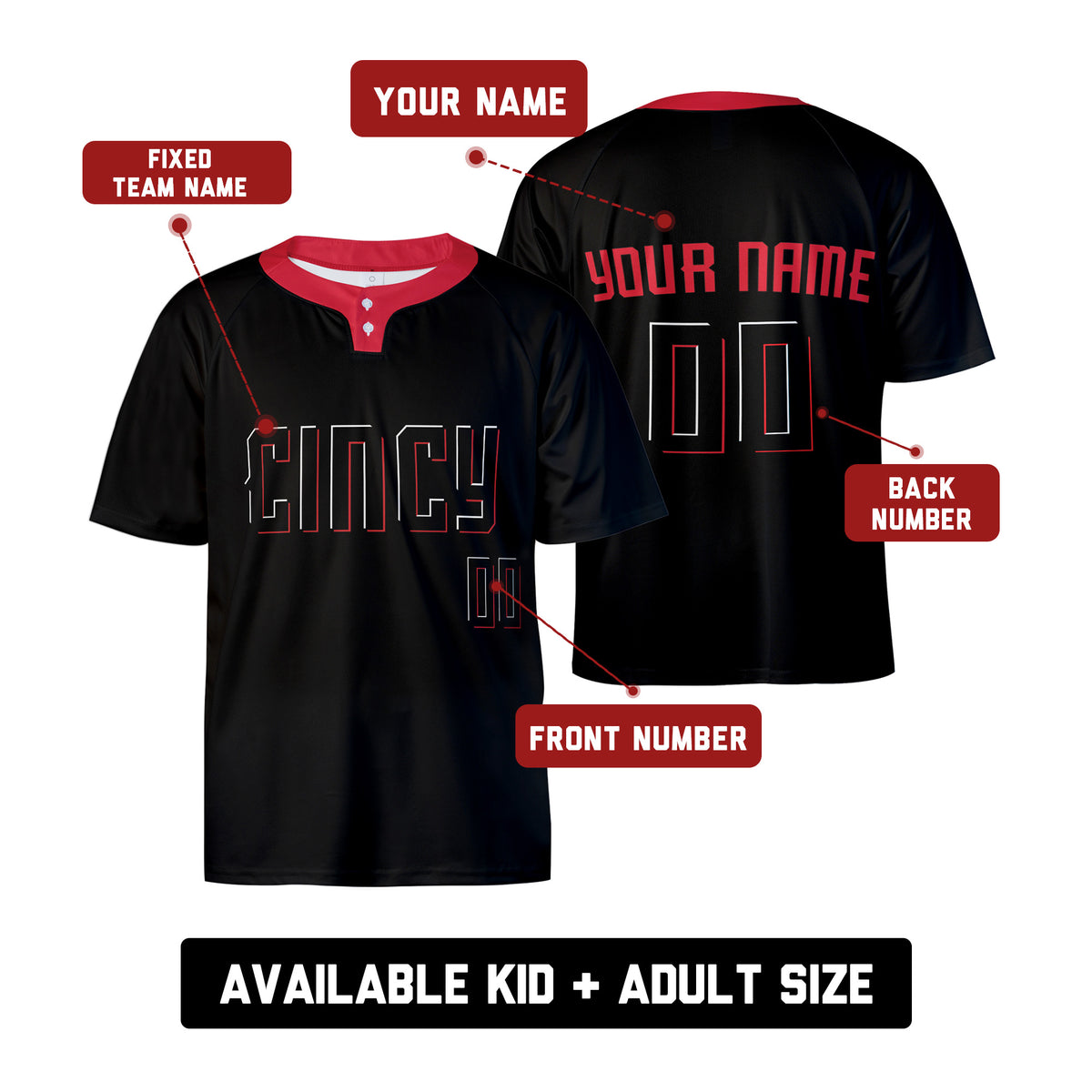 Personalized Cincinnati Reds Cincy Two-Button Baseball Jersey - City Connect Style, Custom Name & Number-2