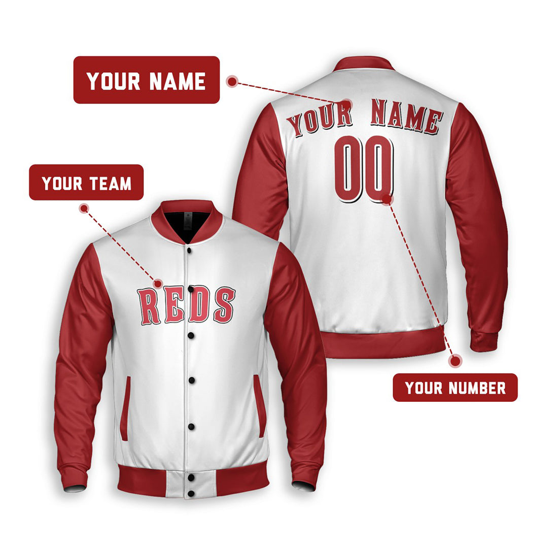 Personalized Cincinnati Reds Varsity Jacket – White Red Home Style, Custom Name & Number-1