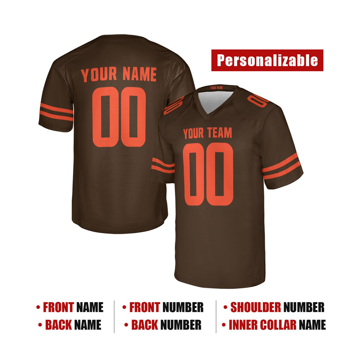 Personalized Cleveland Browns Football Jersey - Brown Alpha Dawg Game Style, Custom Name & Number-2