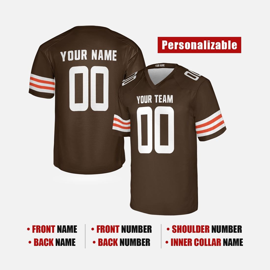 Personalized Cleveland Browns Football Jersey - Brown Fan Style, Custom Name & Number-1