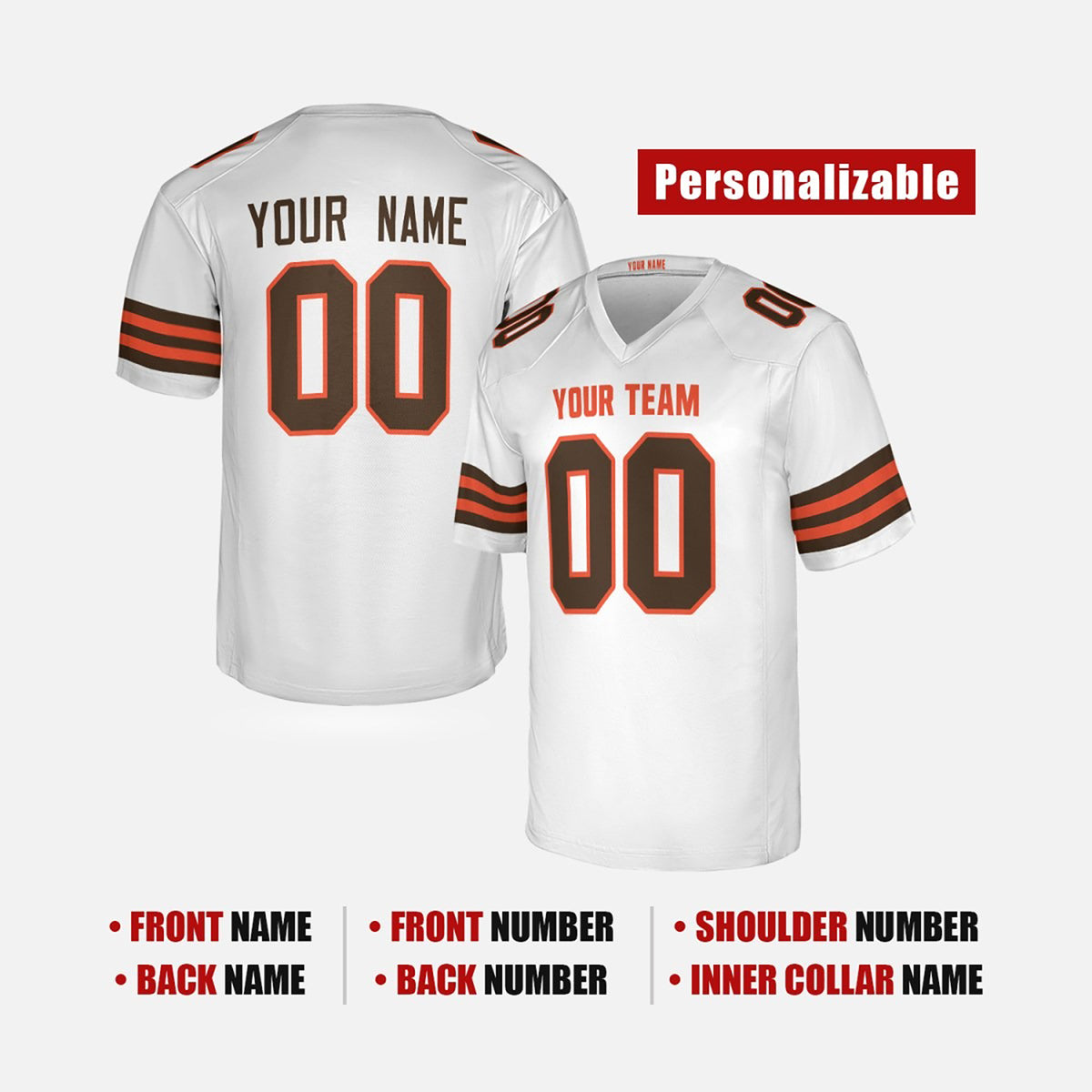 Personalized Cleveland Browns Football Jersey - White Alternate Style, Custom Name & Number-2
