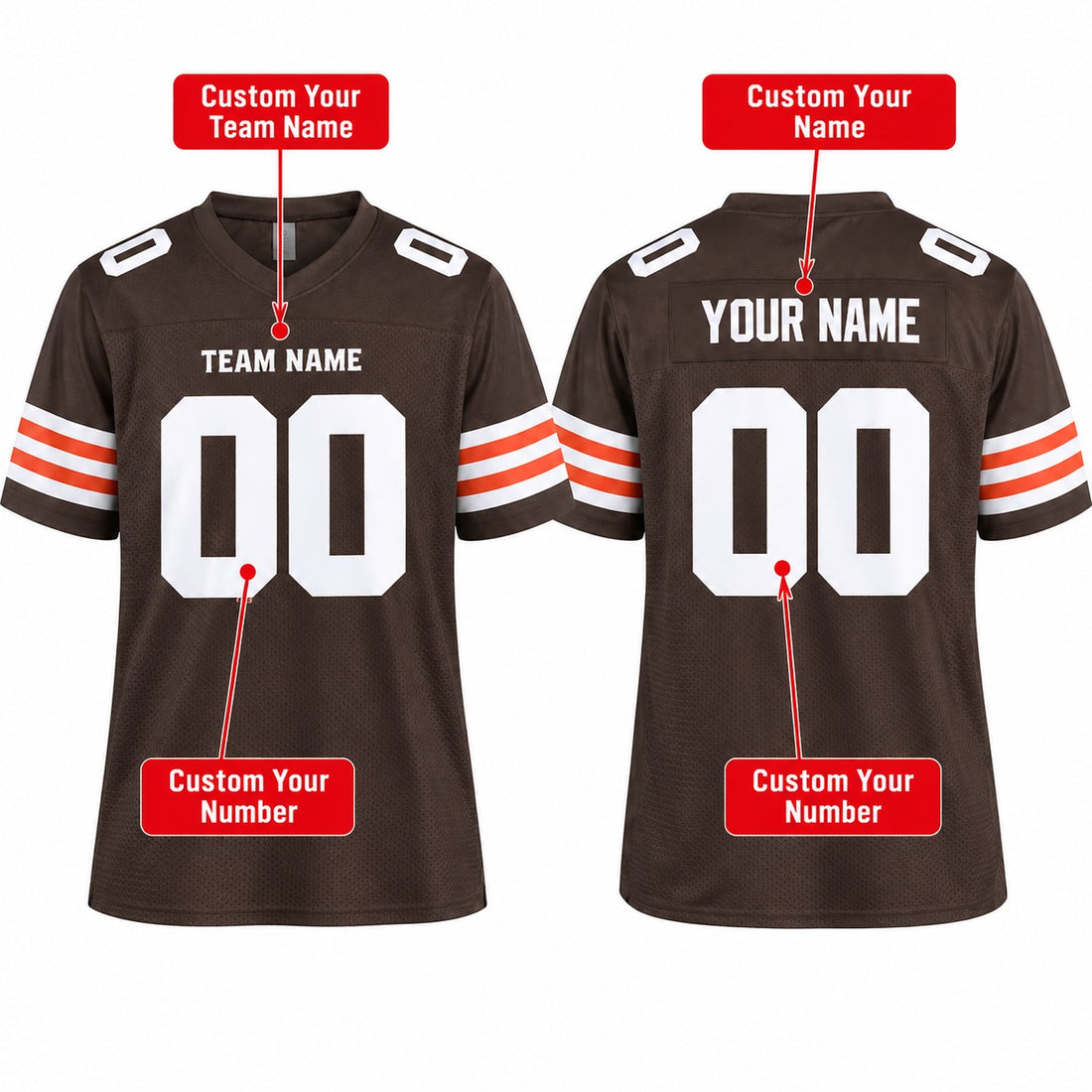 Personalized Cleveland Browns Football Jersey – Brown Game Style, Custom Name Patch, Team Name, Number & Logo-1