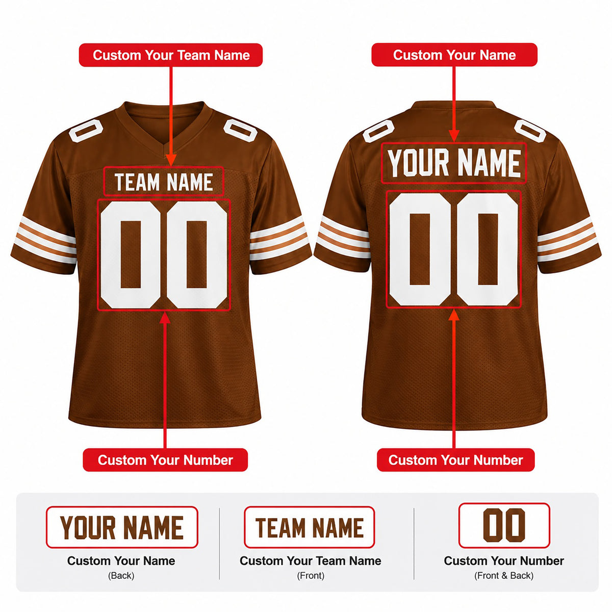 Personalized Cleveland Browns Football Jersey – Brown Legacy Style, Custom Name Patch, Team Name, Number & Logo-2