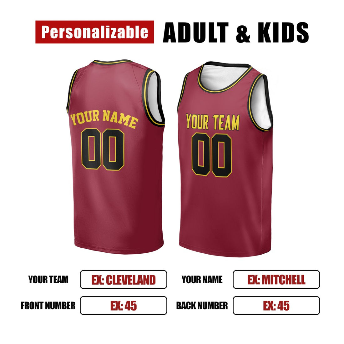 Personalized Cleveland Cavaliers Basketball Jersey - Wine Red Fast Break Icon Style, Custom Name & Number-1