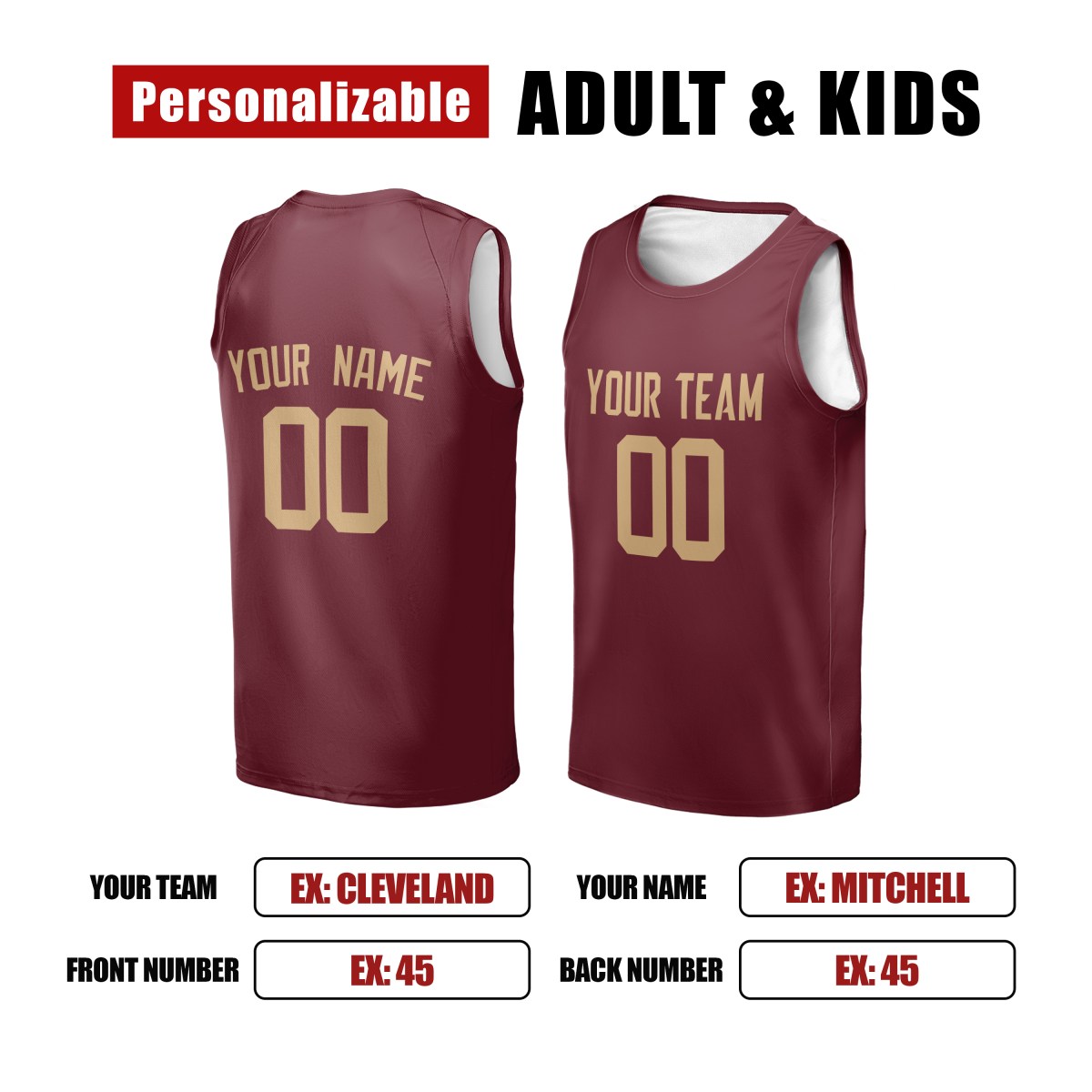 Personalized Cleveland Cavaliers Basketball Jersey - Wine Red Swingman Icon Style, Custom Name & Number-2