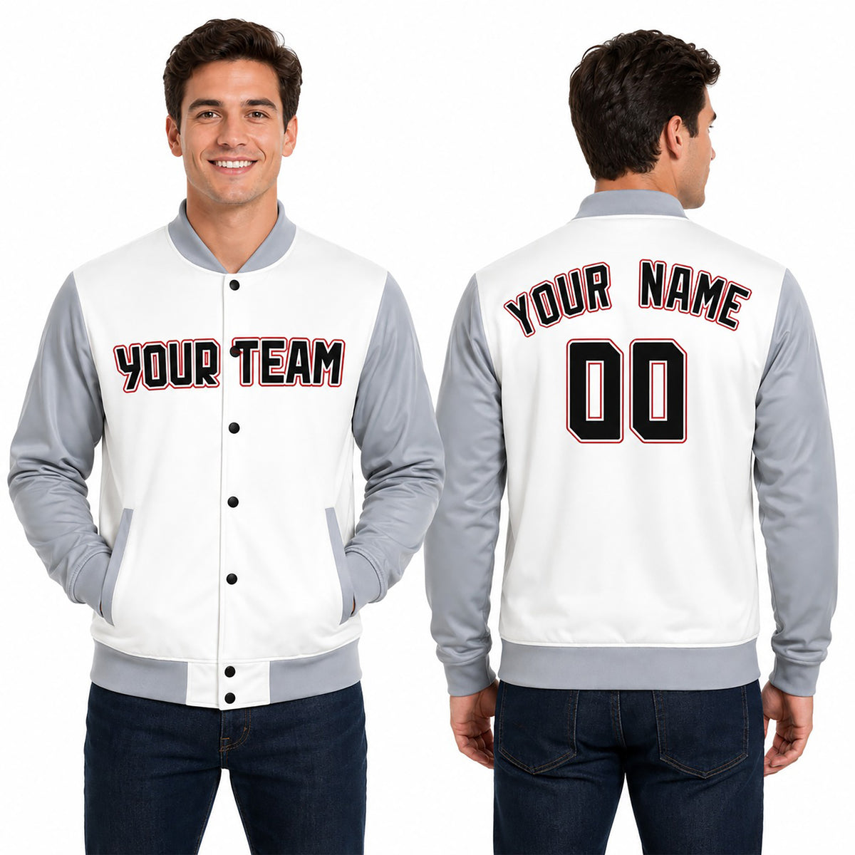 Personalized Cleveland Guardians Varsity Jacket – White Gray Road Style, Custom Name & Number-1