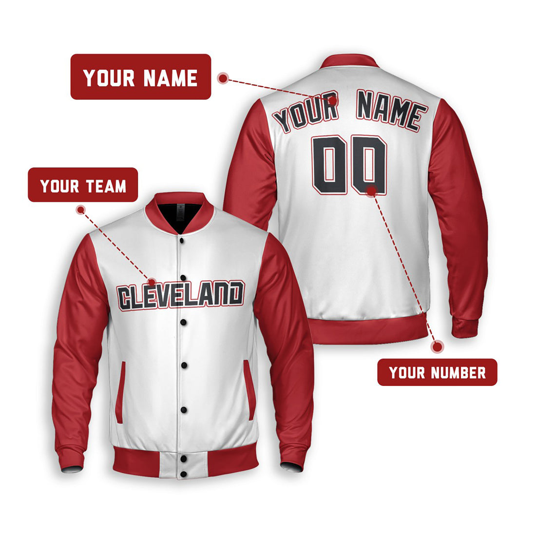 Personalized Cleveland Guardians Varsity Jacket – White Red Alternate Style, Custom Name & Number-1
