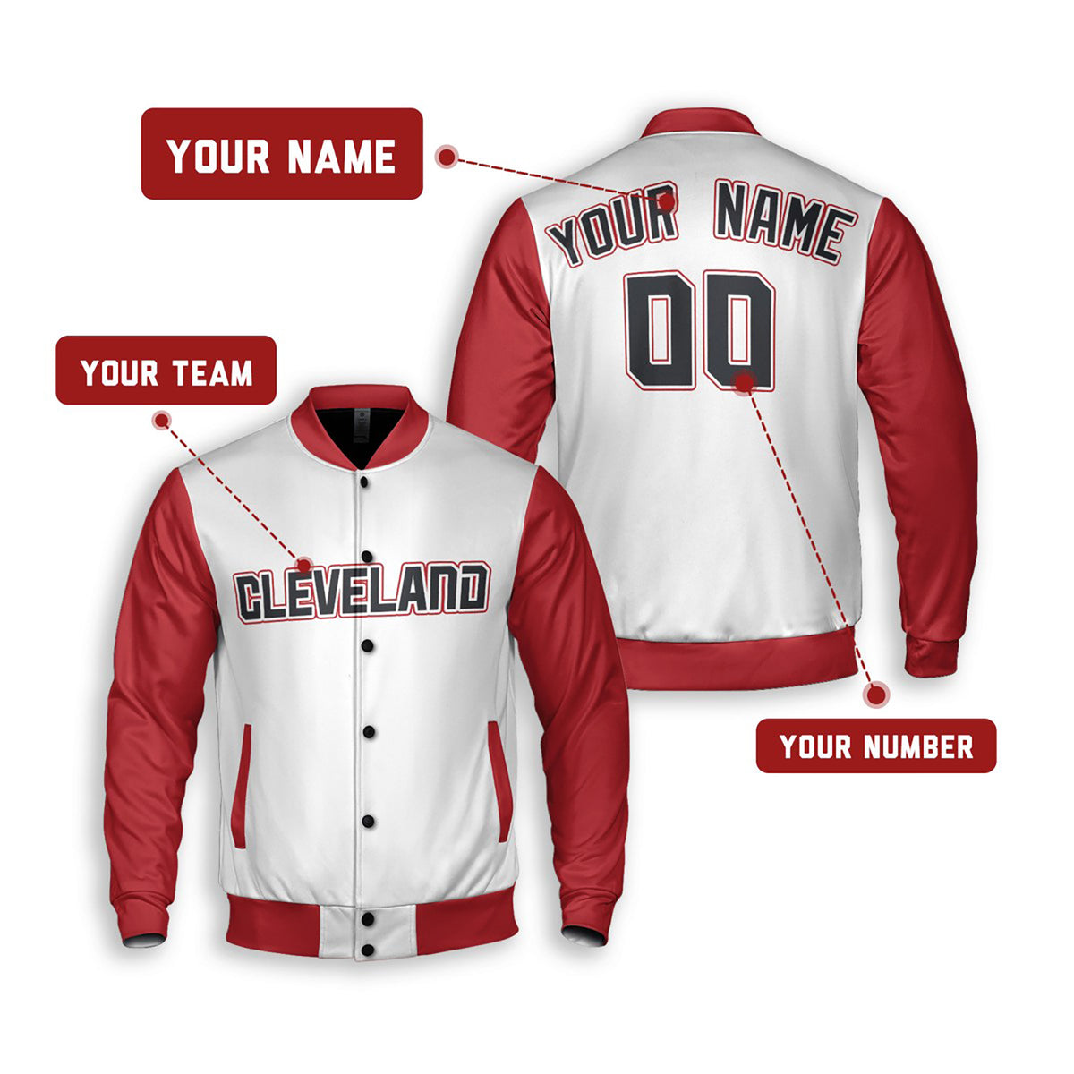 Personalized Cleveland Guardians Varsity Jacket – White Red Alternate Style, Custom Name & Number-2