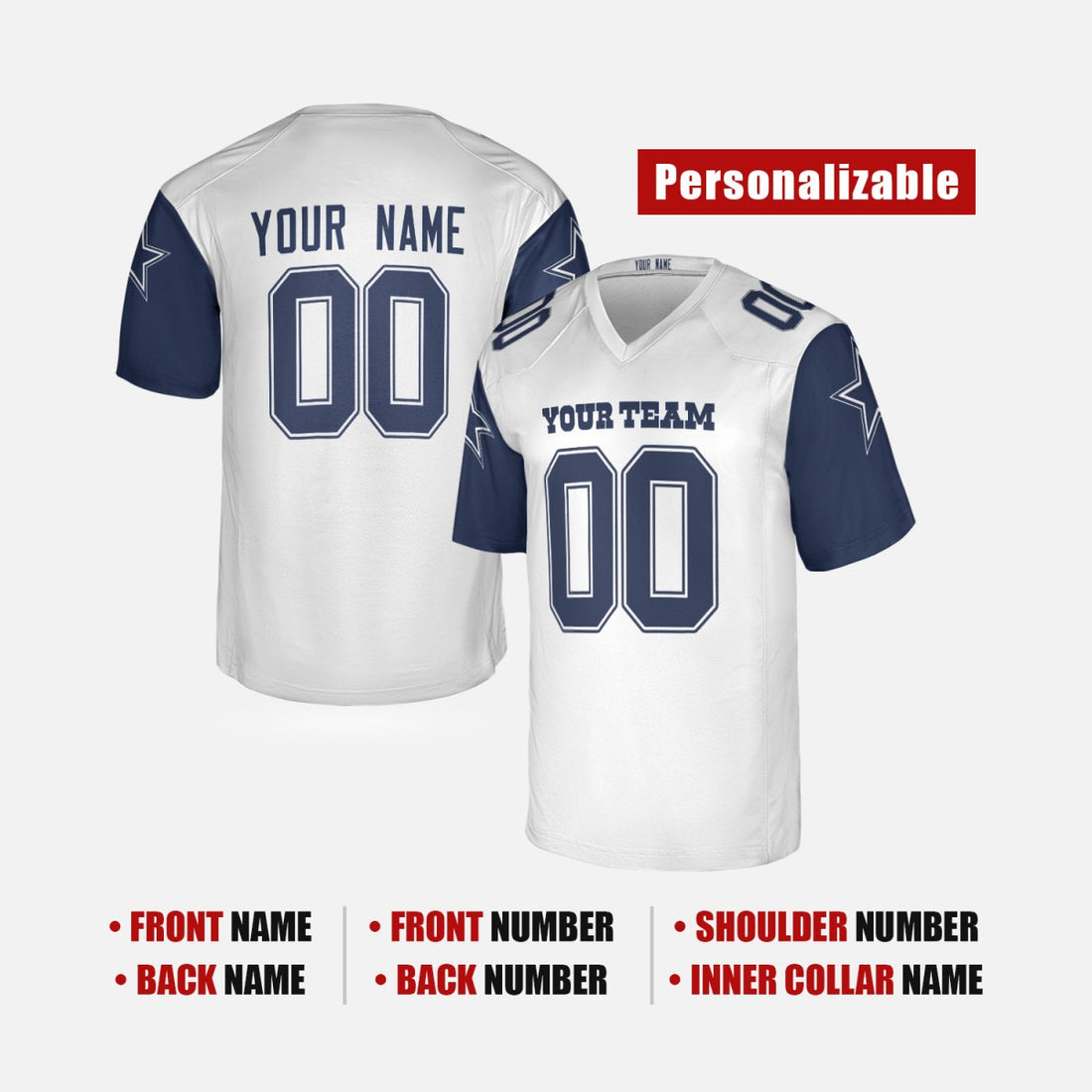 Personalized Dallas Cowboys Football Jersey - White 1996 Throwback Retired Player Style, Custom Name & Number-1