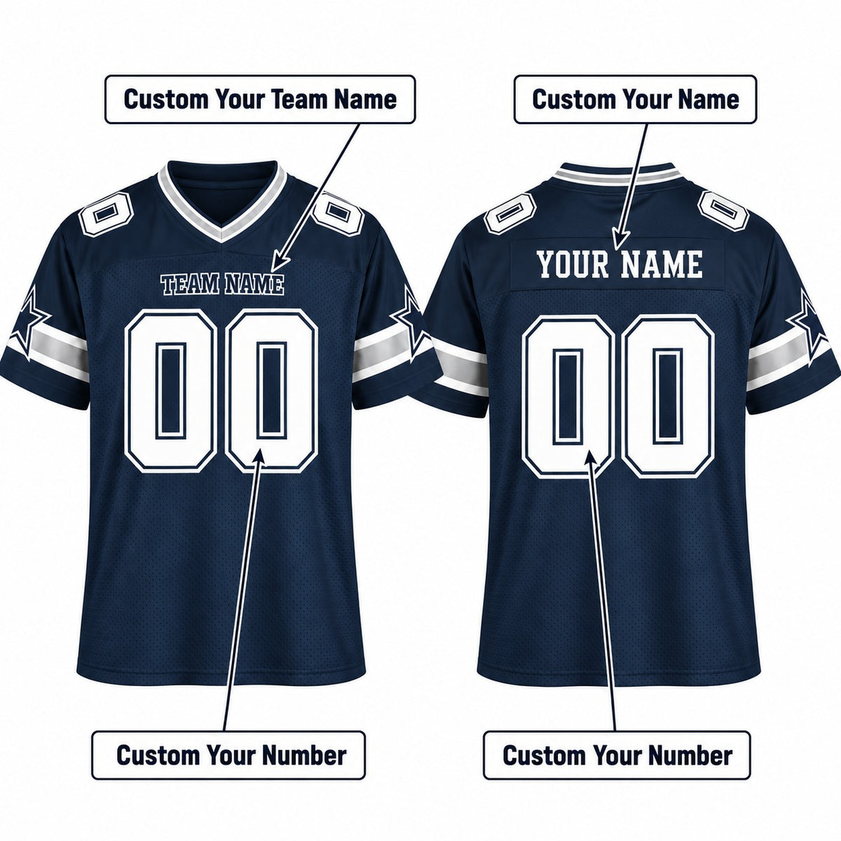 Personalized Dallas Cowboys Football Jersey – Navy Alternate Style, Custom Name Patch, Team Name, Number & Logo-2