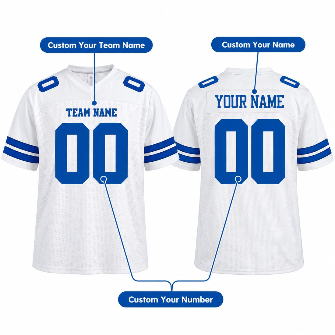Personalized Dallas Cowboys Football Jersey – White Game Style, Custom Name Patch, Team Name, Number & Logo-1