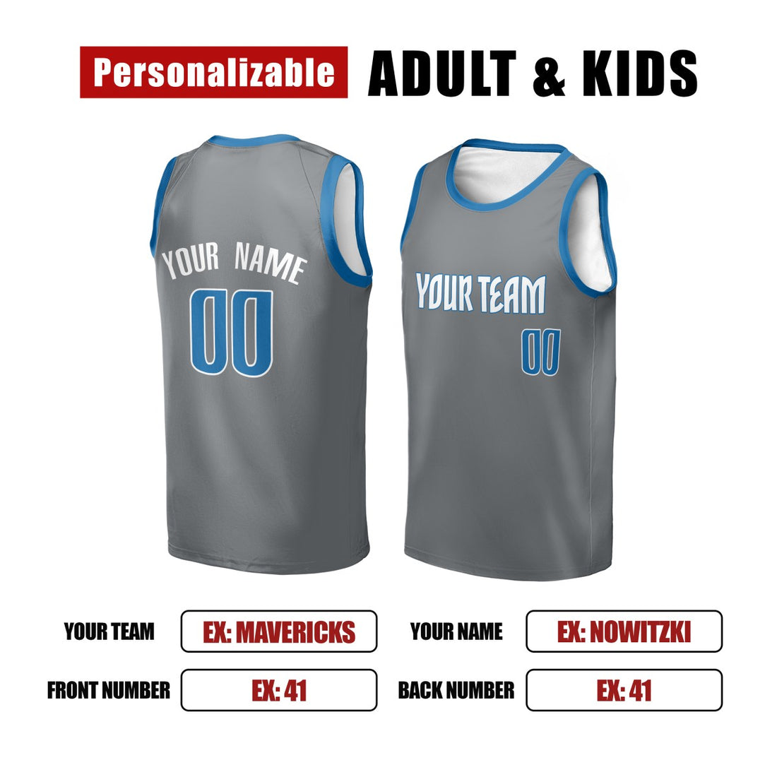 Personalized Dallas Mavericks Basketball Jersey - Gray Alternate 2003 Style, Custom Name & Number-1