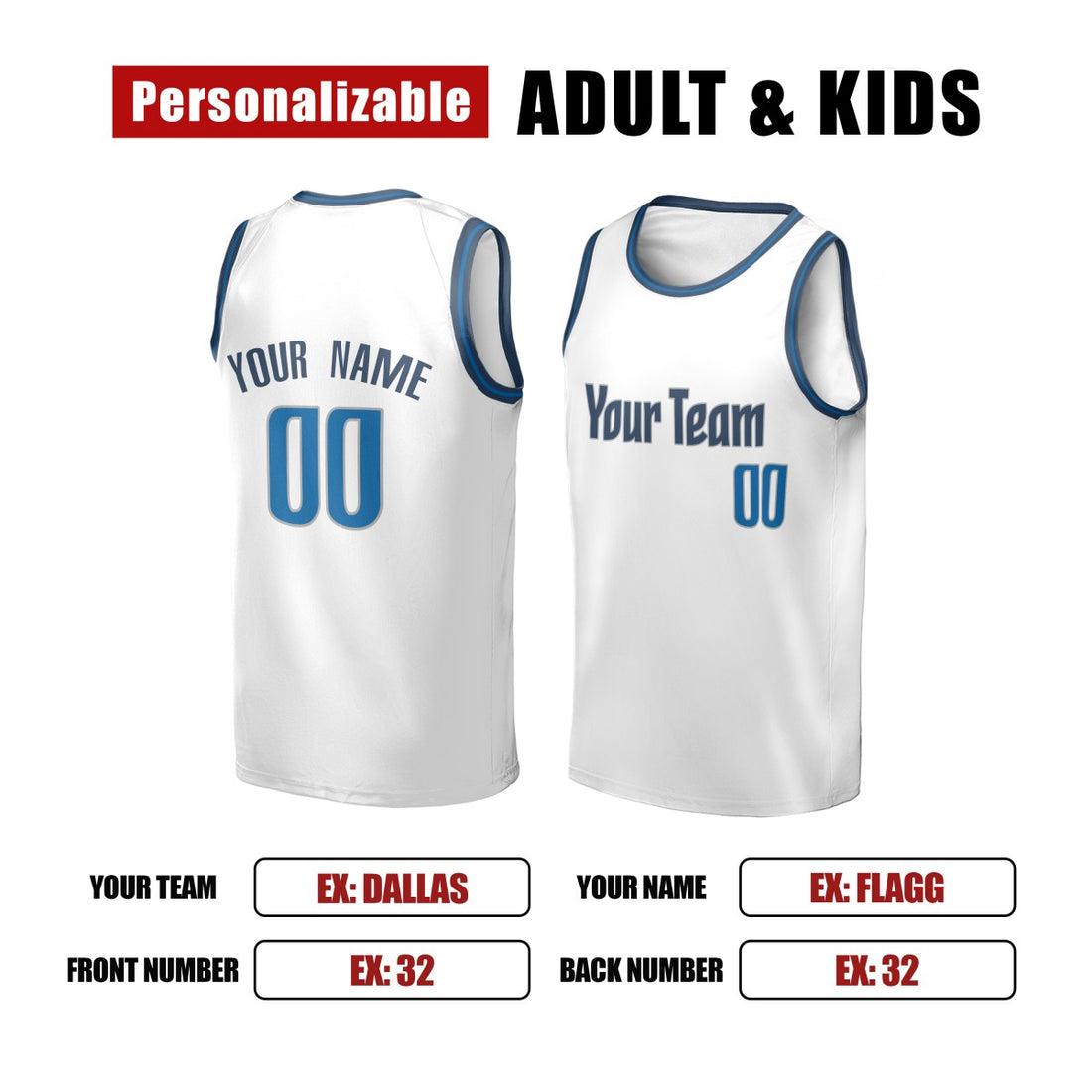 Personalized Dallas Mavericks Basketball Jersey - White Swingman Association Style, Custom Name & Number-1