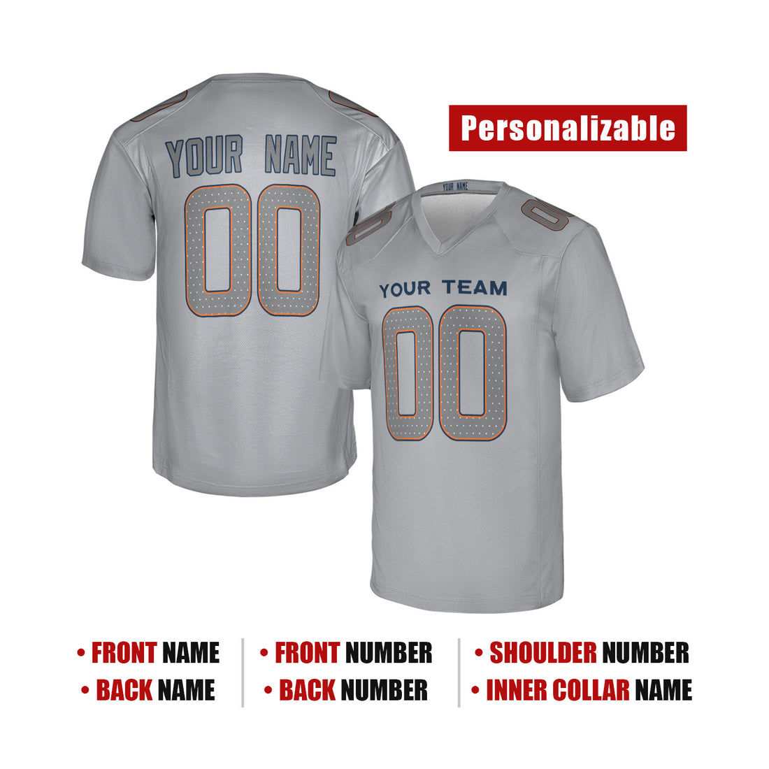 Personalized Denver Broncos Football Jersey - Gray Atmosphere Fashion Style, Custom Name & Number-1