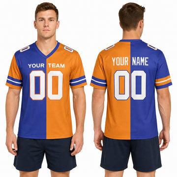 Personalized Denver Broncos Football Jersey - Royal Orange Split 1990 Style, Custom Name & Number-1