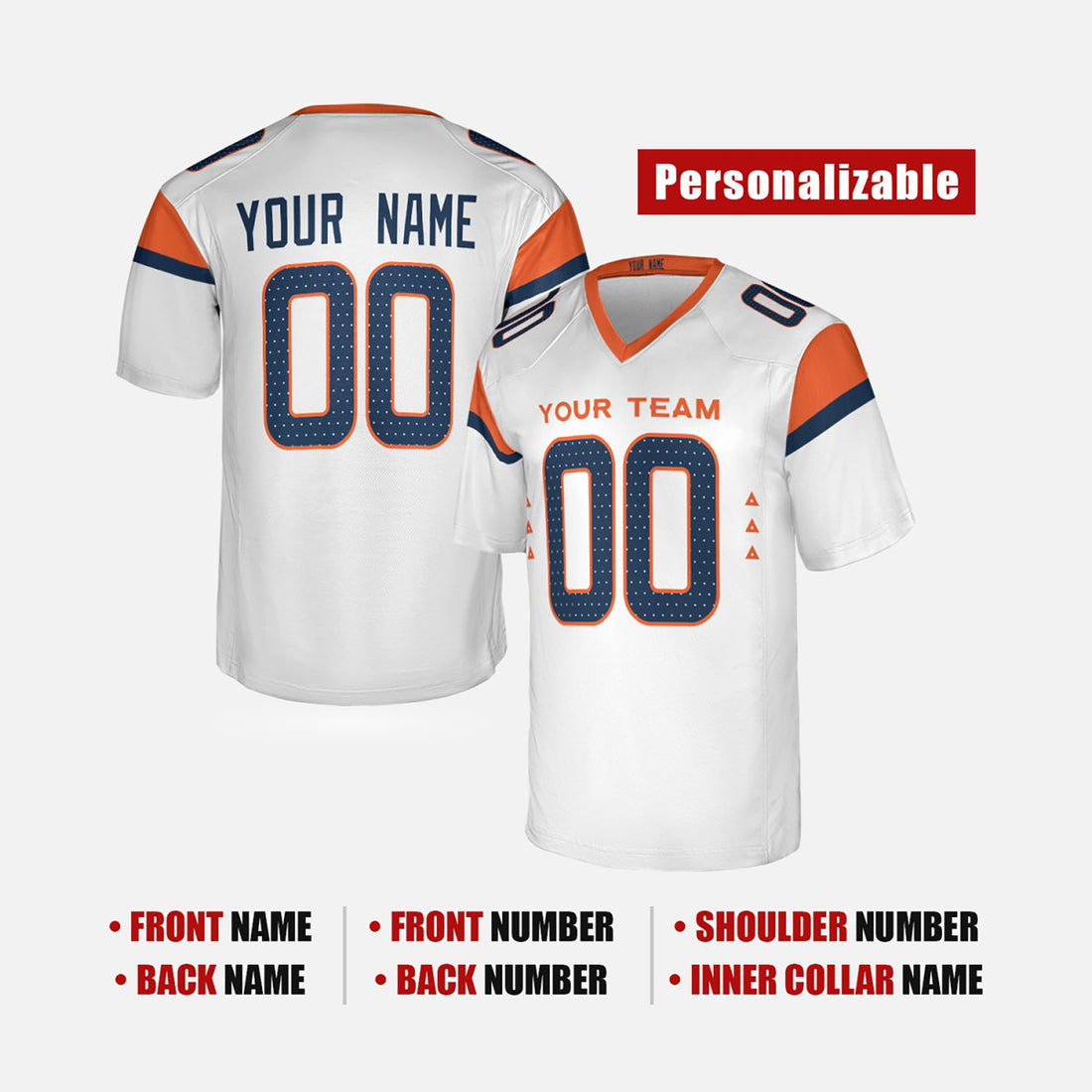 Personalized Denver Broncos Football Jersey - White Mile High Style, Custom Name & Number-1
