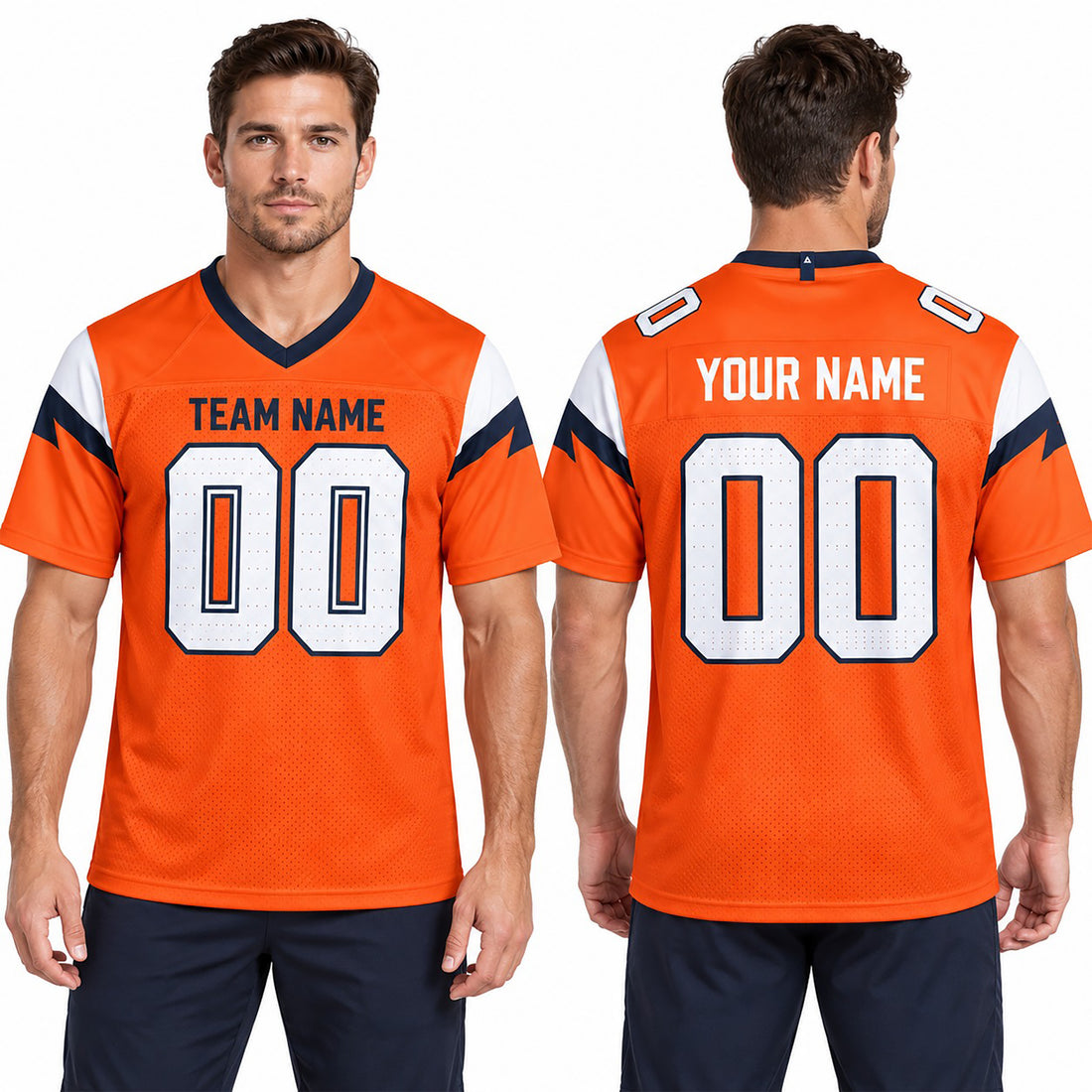 Personalized Denver Broncos Football Jersey – Orange Game Style, Custom Name Patch, Team Name, Number & Logo-1