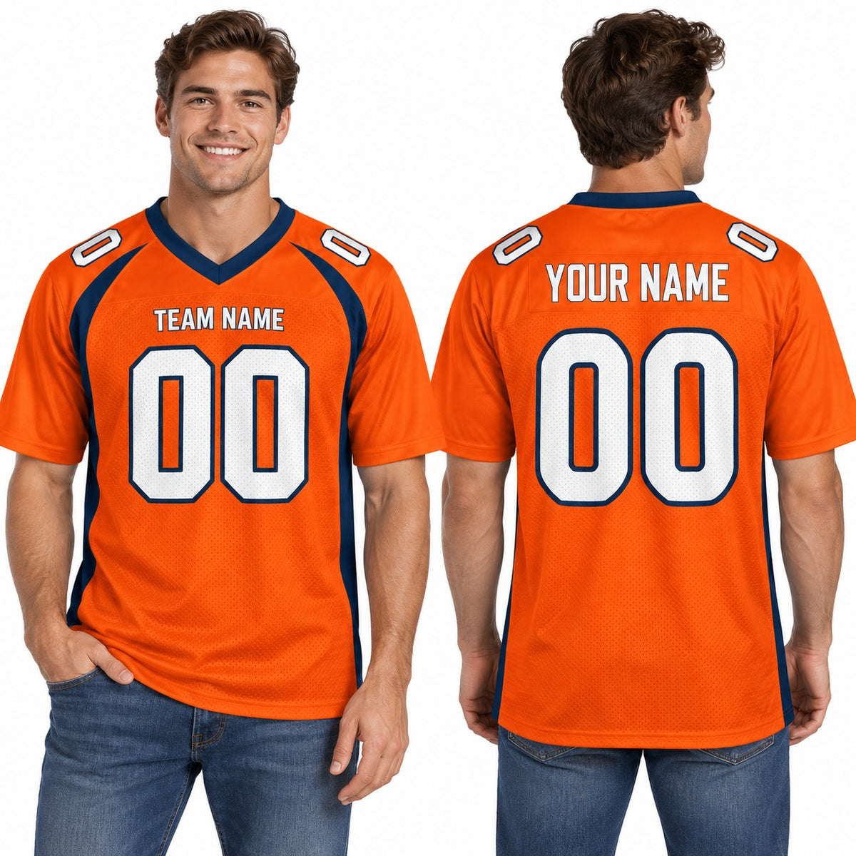 Personalized Denver Broncos Football Jersey – Orange Legacy Style, Custom Name Patch, Team Name, Number & Logo-1