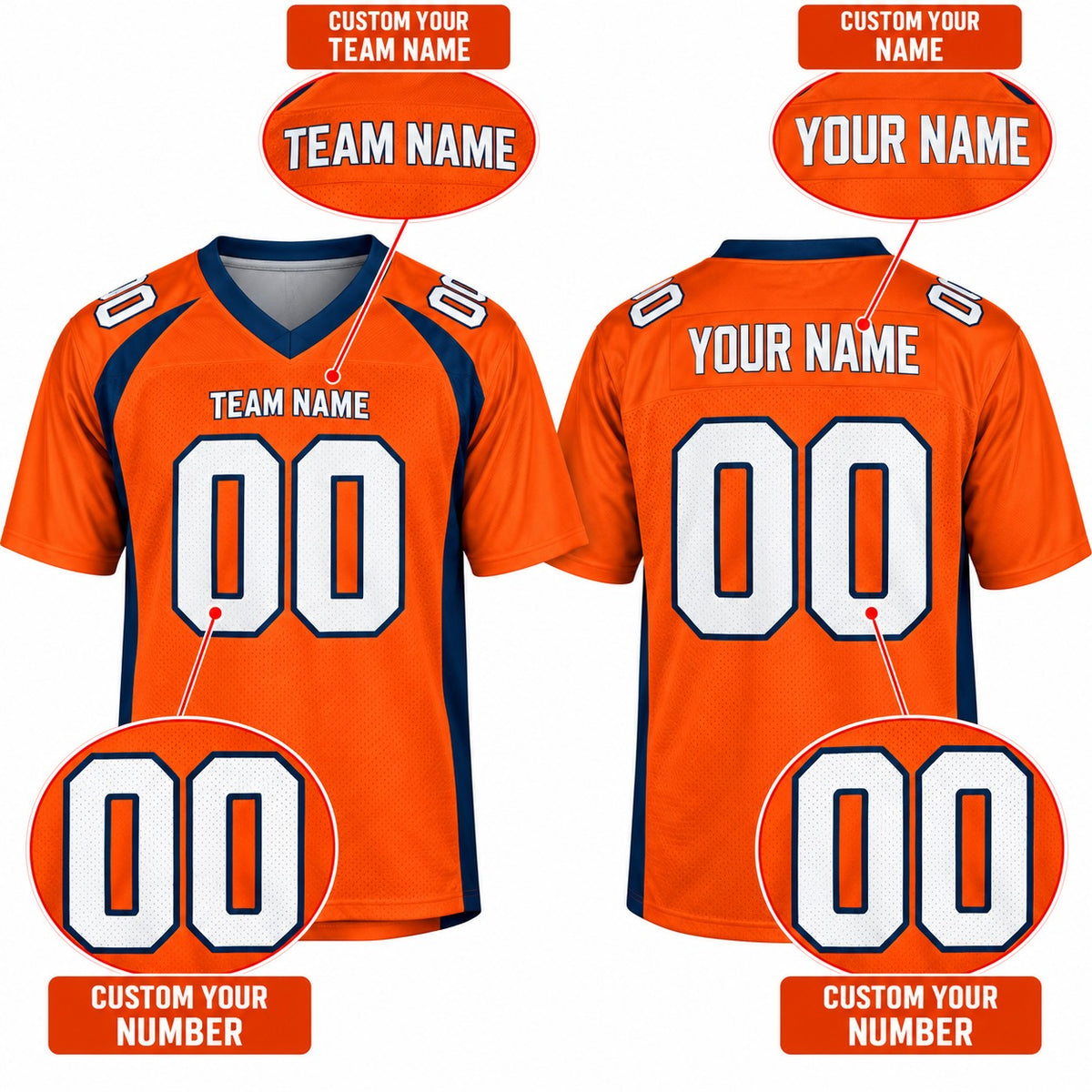 Personalized Denver Broncos Football Jersey – Orange Legacy Style, Custom Name Patch, Team Name, Number & Logo-2