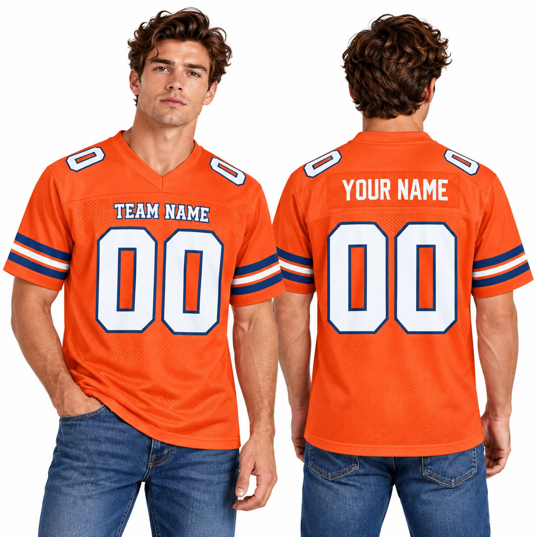 Personalized Denver Broncos Football Jersey – Orange Retired Player Alternate Style, Custom Name Patch, Team Name, Number & Logo-1