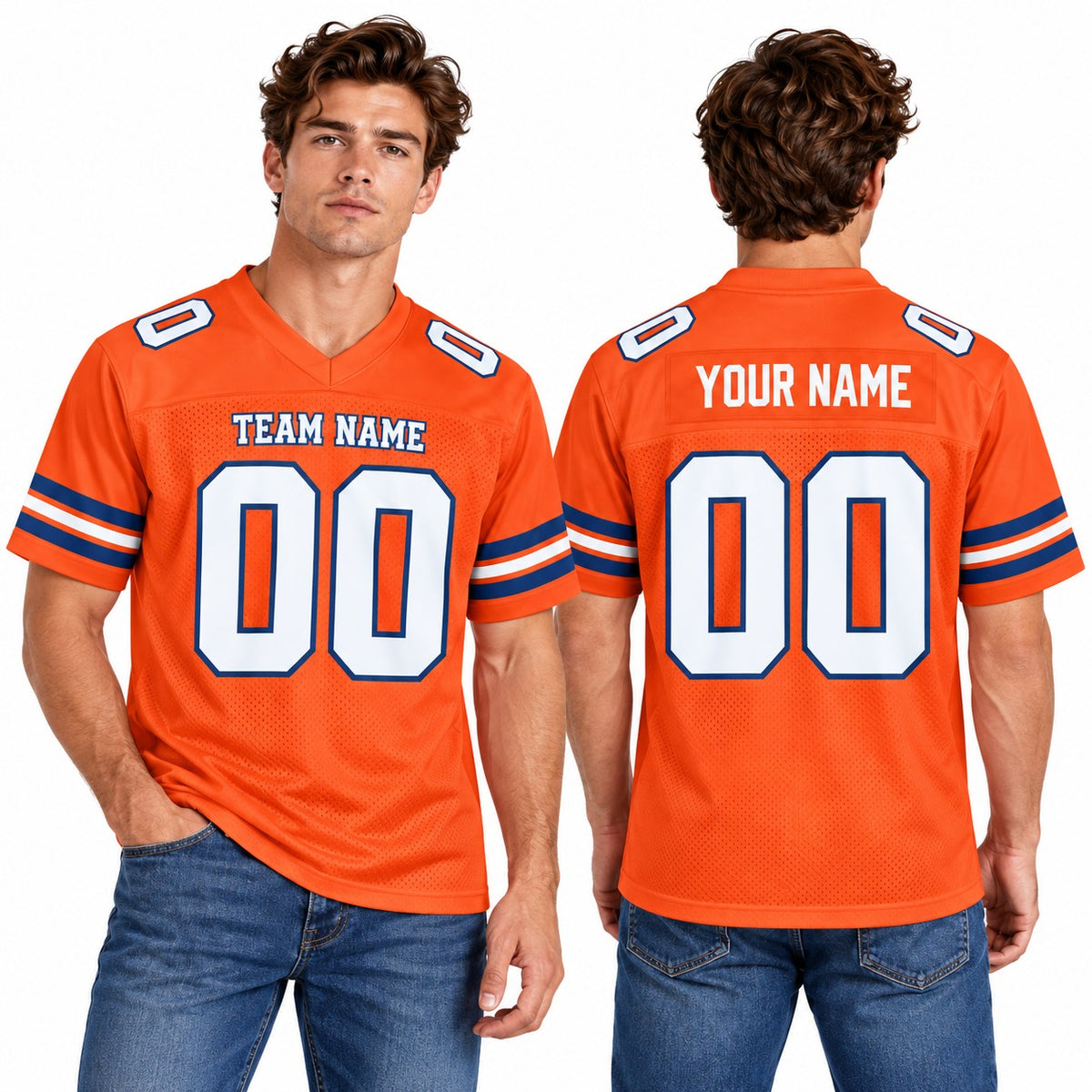 Personalized Denver Broncos Football Jersey – Orange Retired Player Alternate Style, Custom Name Patch, Team Name, Number & Logo-1