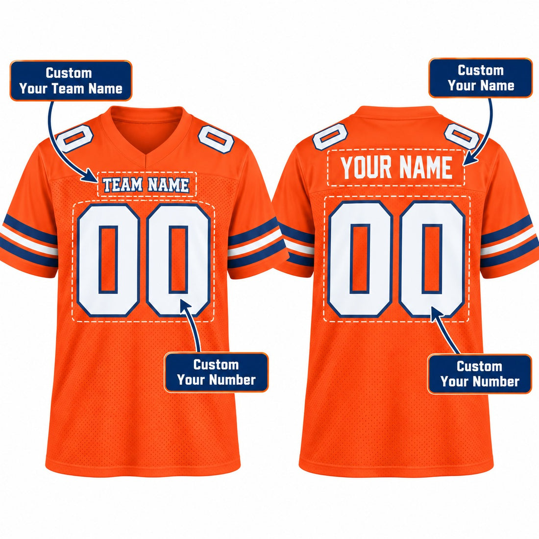 Personalized Denver Broncos Football Jersey – Orange Retired Player Alternate Style, Custom Name Patch, Team Name, Number & Logo-1