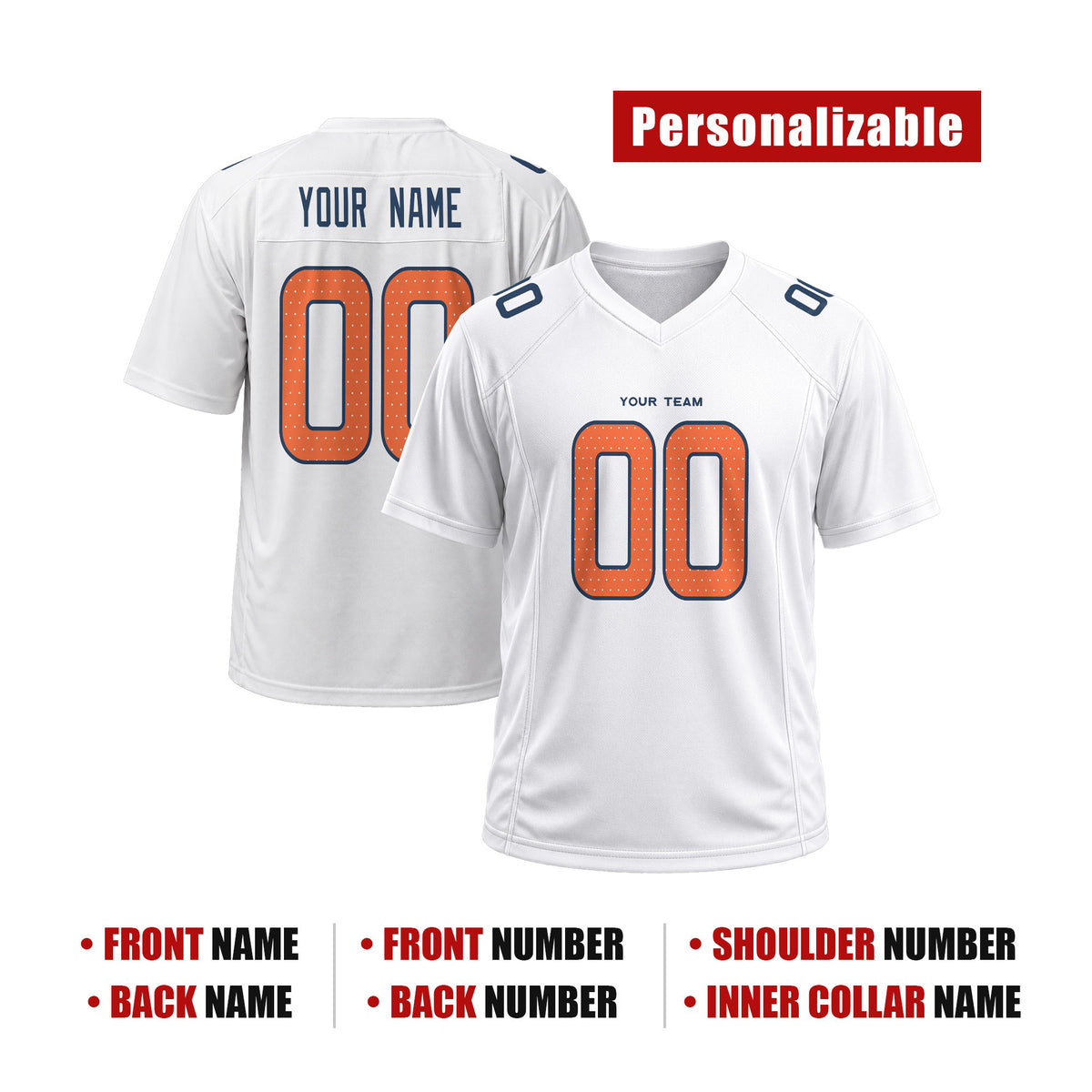 Personalized Denver Broncos Football Jersey – White Fashion Game Style, Custom Name & Number-2