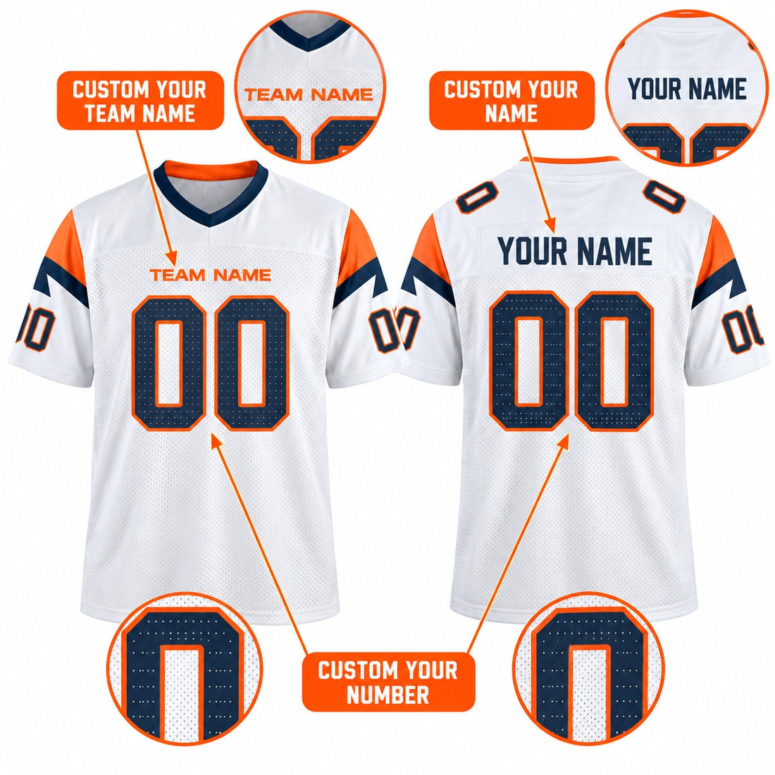Personalized Denver Broncos Football Jersey – White Vapor F.U.S.E. Limited Style, Custom Name Patch, Team Name, Number & Logo-1