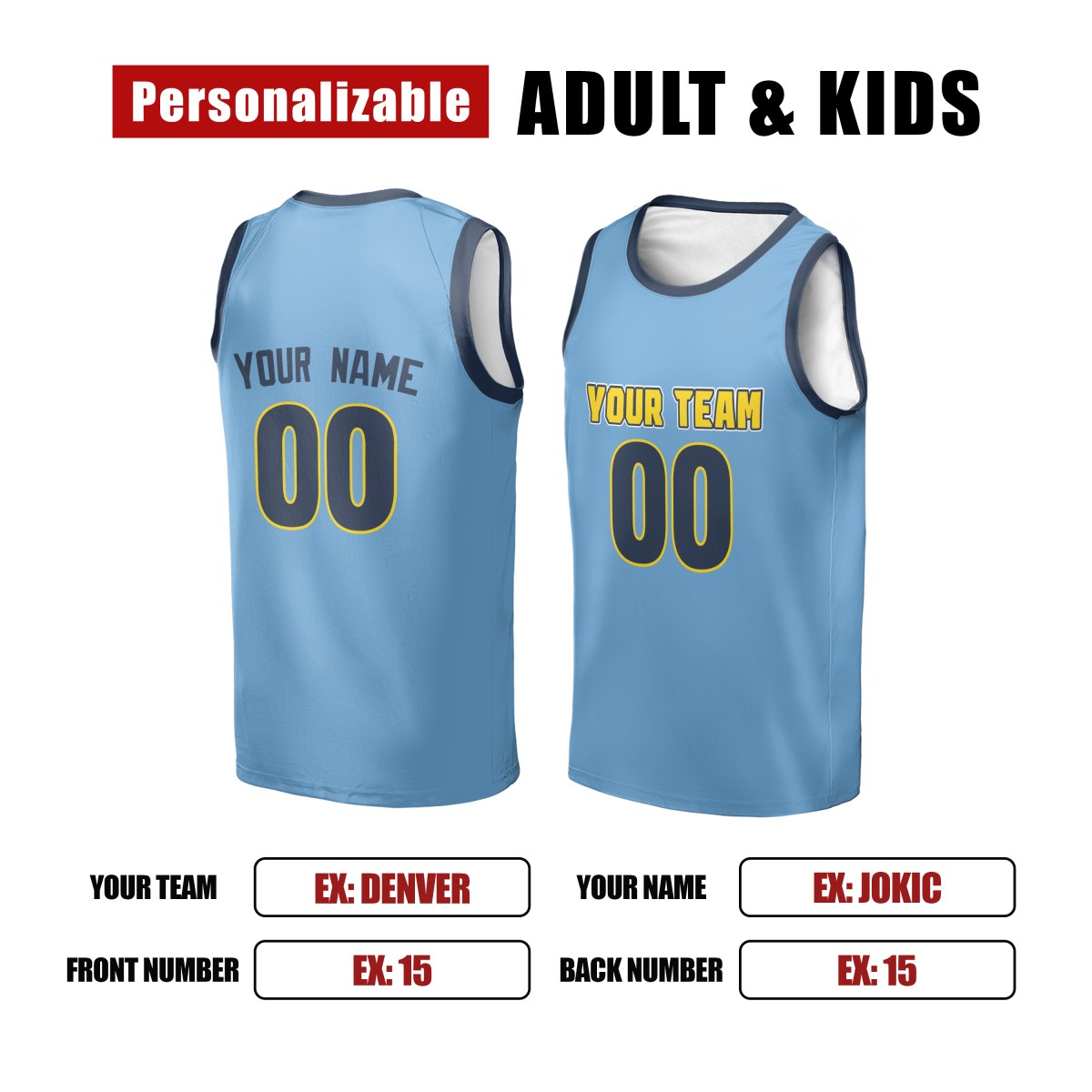 Personalized Denver Nuggets Basketball Jersey - Light Blue 2016/17 Swingman Style, Custom Name & Number-2