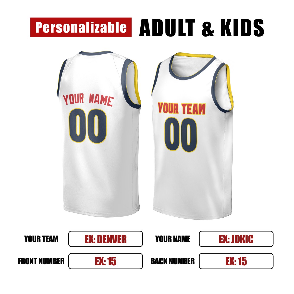 Personalized Denver Nuggets Basketball Jersey - White Swingman Association Style, Custom Name & Number-2