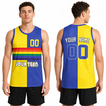 Personalized Denver Nuggets Basketball Jersey - Yellow Blue 1991/92 Hardwood Classics Split Swingman Style, Custom Name & Number-1