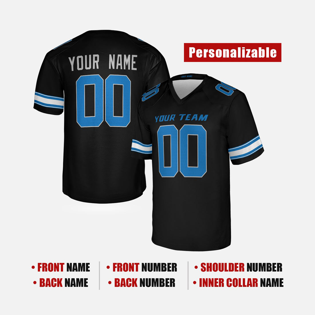 Personalized Detroit Lions Football Jersey - Black Alternate Style, Custom Name & Number-1