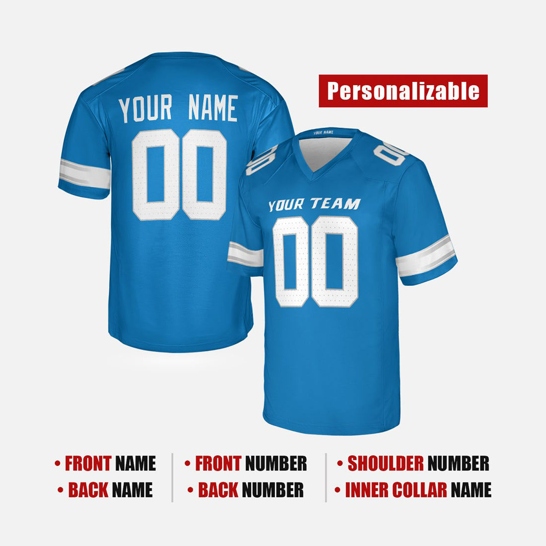 Personalized Detroit Lions Football Jersey - Blue Fan Style, Custom Name & Number-1