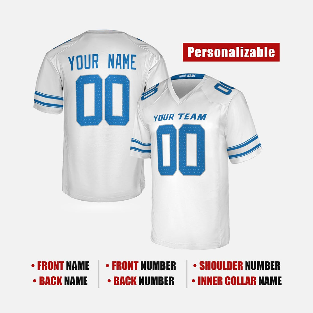 Personalized Detroit Lions Football Jersey - White Fan Style, Custom Name & Number-1