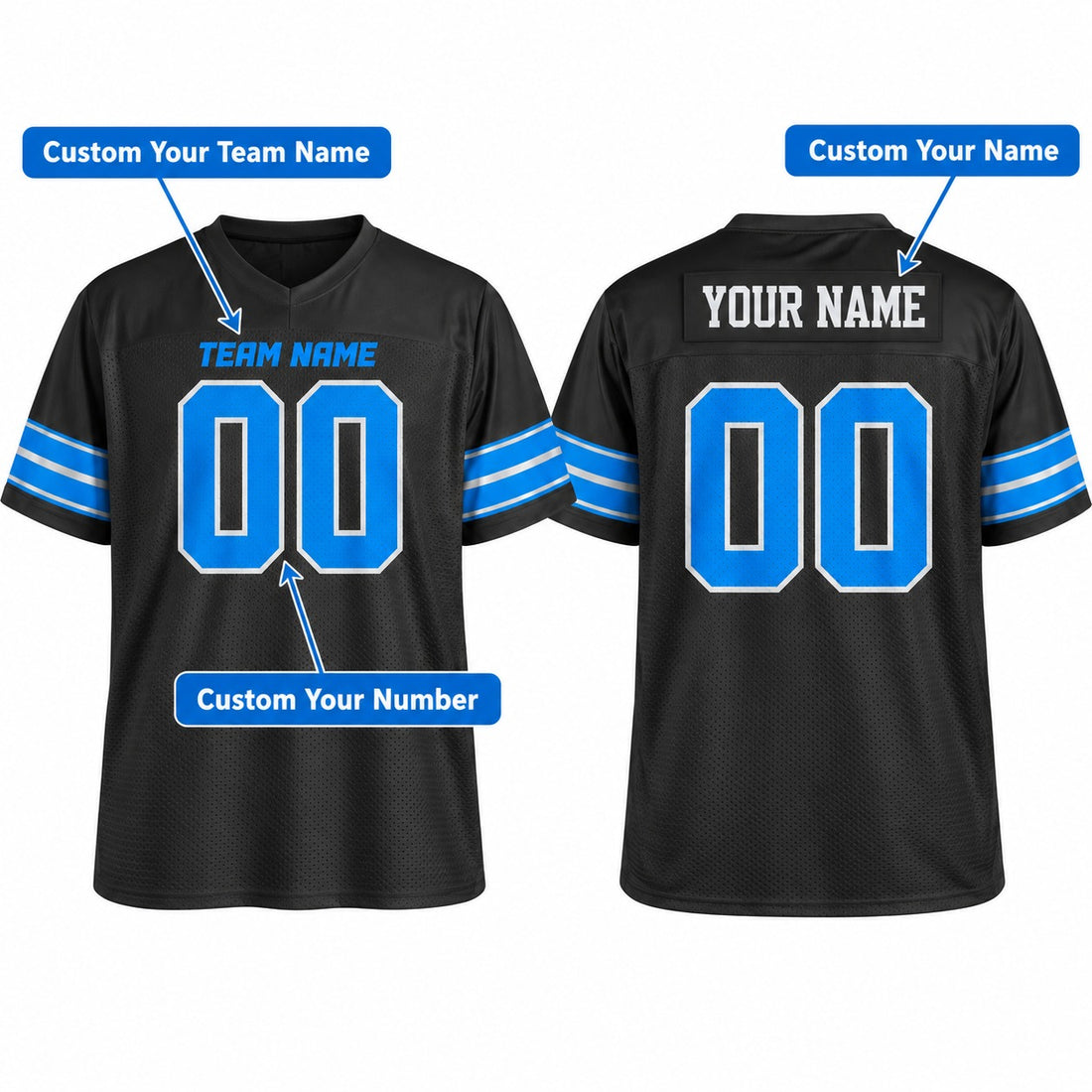 Personalized Detroit Lions Football Jersey – Black 2nd Alternate Style, Custom Name Patch, Team Name, Number & Logo-1