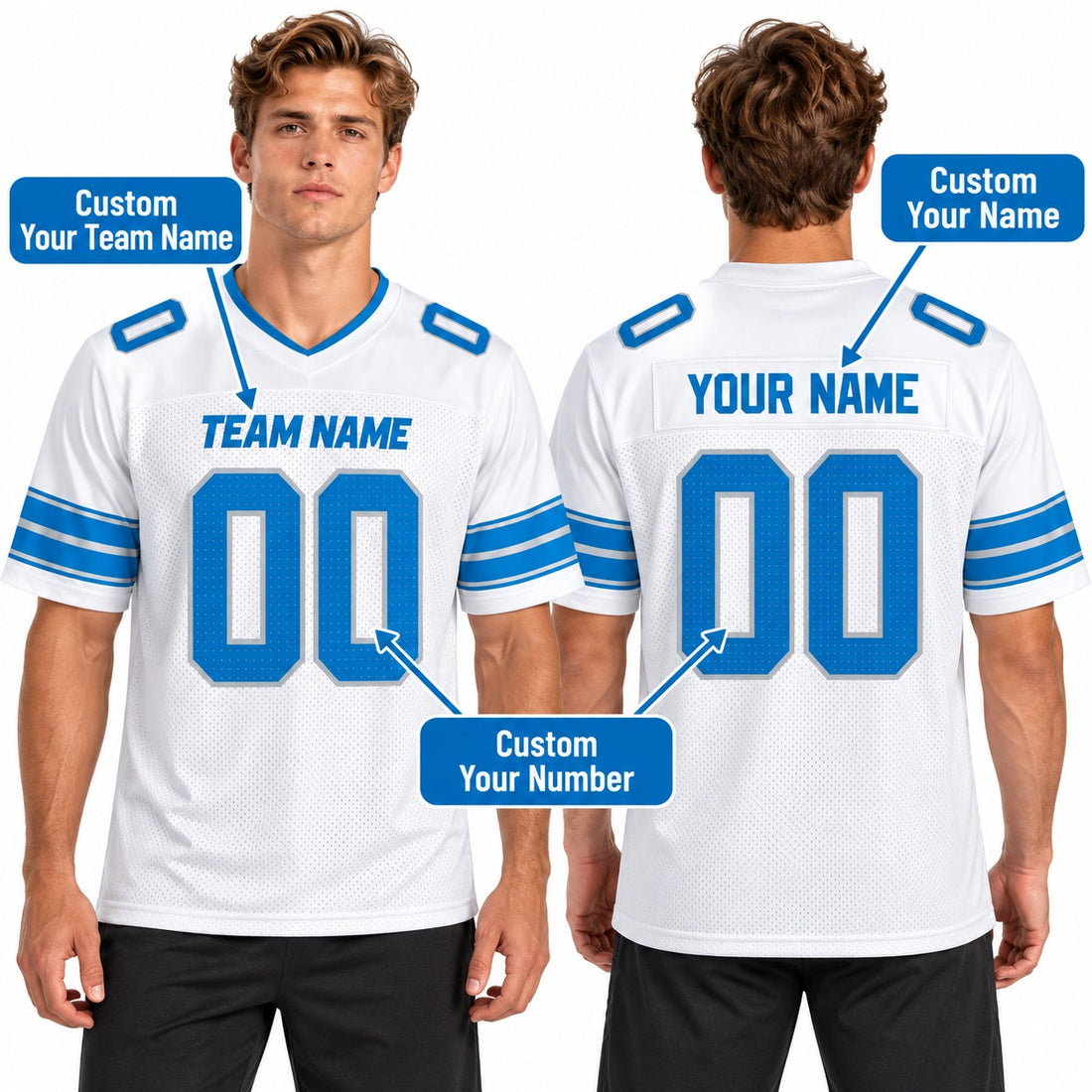 Personalized Detroit Lions Football Jersey – White Vapor F.U.S.E. Limited Style, Custom Name Patch, Team Name, Number & Logo-1