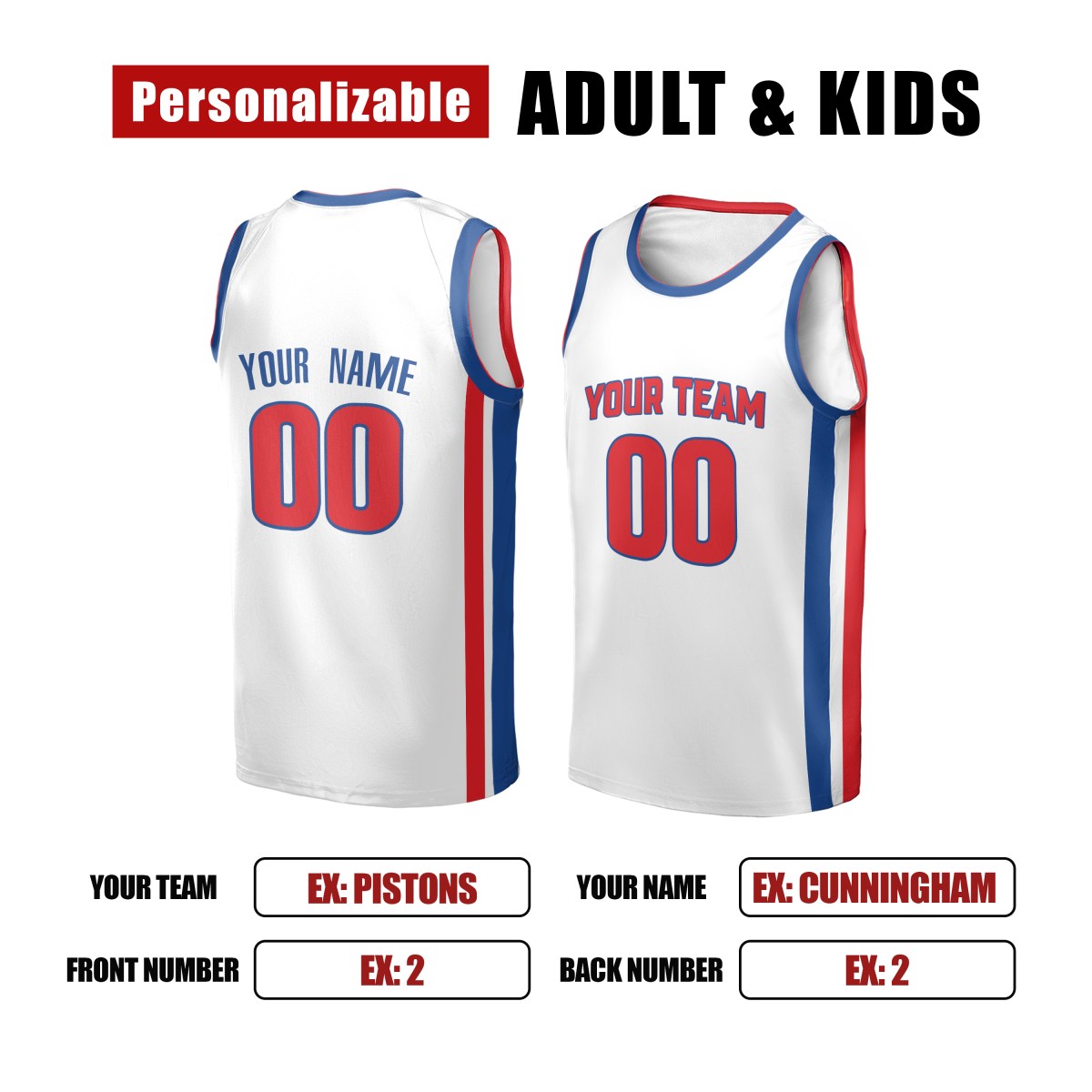 Personalized Detroit Pistons Basketball Jersey - White Swingman Association Style, Custom Name & Number-2
