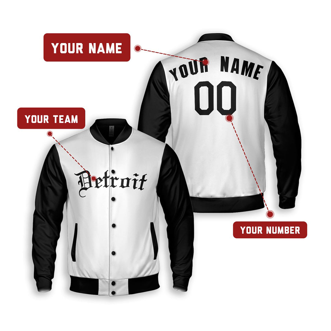 Personalized Detroit Tigers Varsity Jacket – White Black Home Style, Custom Name & Number-1