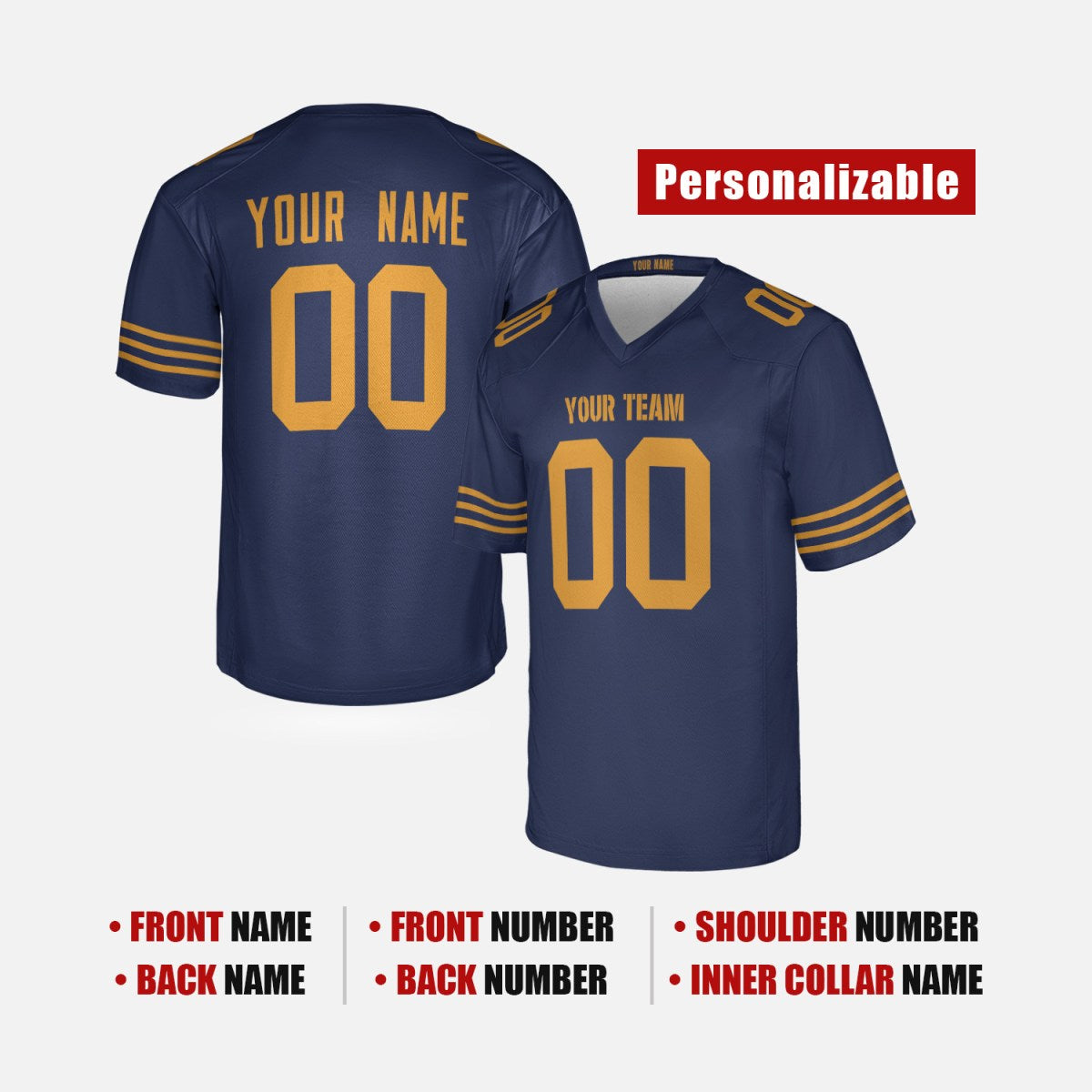 Personalized Green Bay Packers Football Jersey - Navy 1923 Classic Game Style, Custom Name & Number-2