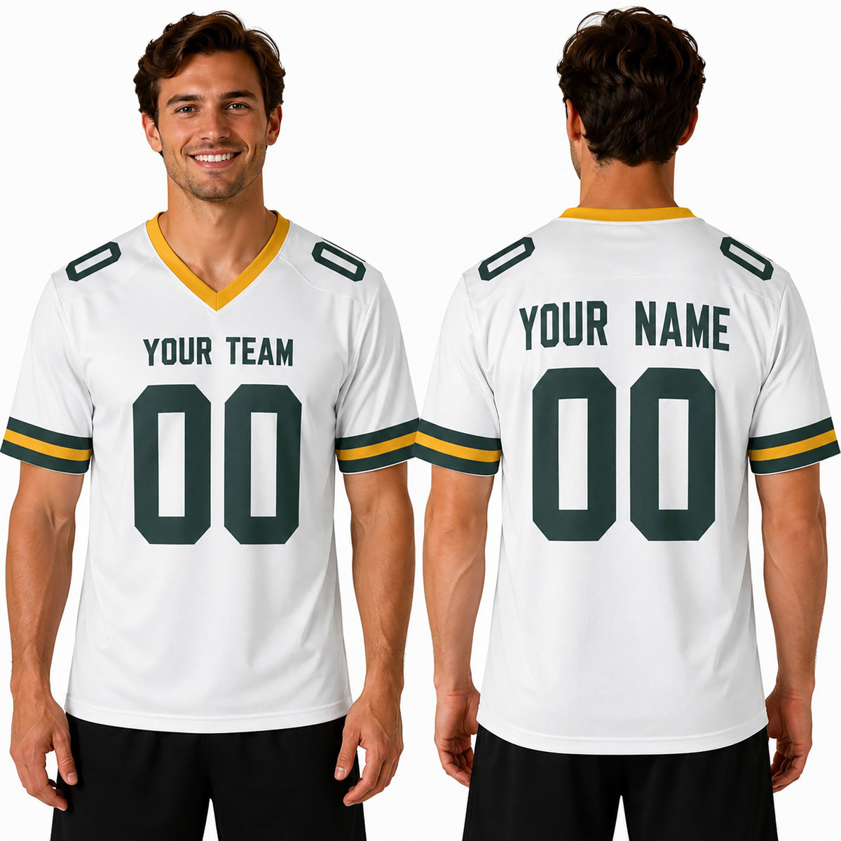 Personalized Green Bay Packers Football Jersey - White Fan Style, Custom Name & Number-1