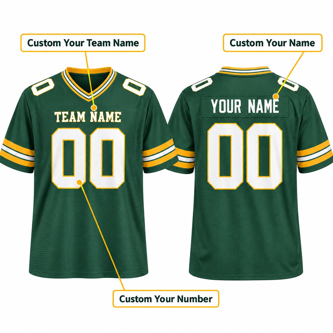 Personalized Green Bay Packers Football Jersey – Green Game Style, Custom Name Patch, Team Name, Number & Logo-1