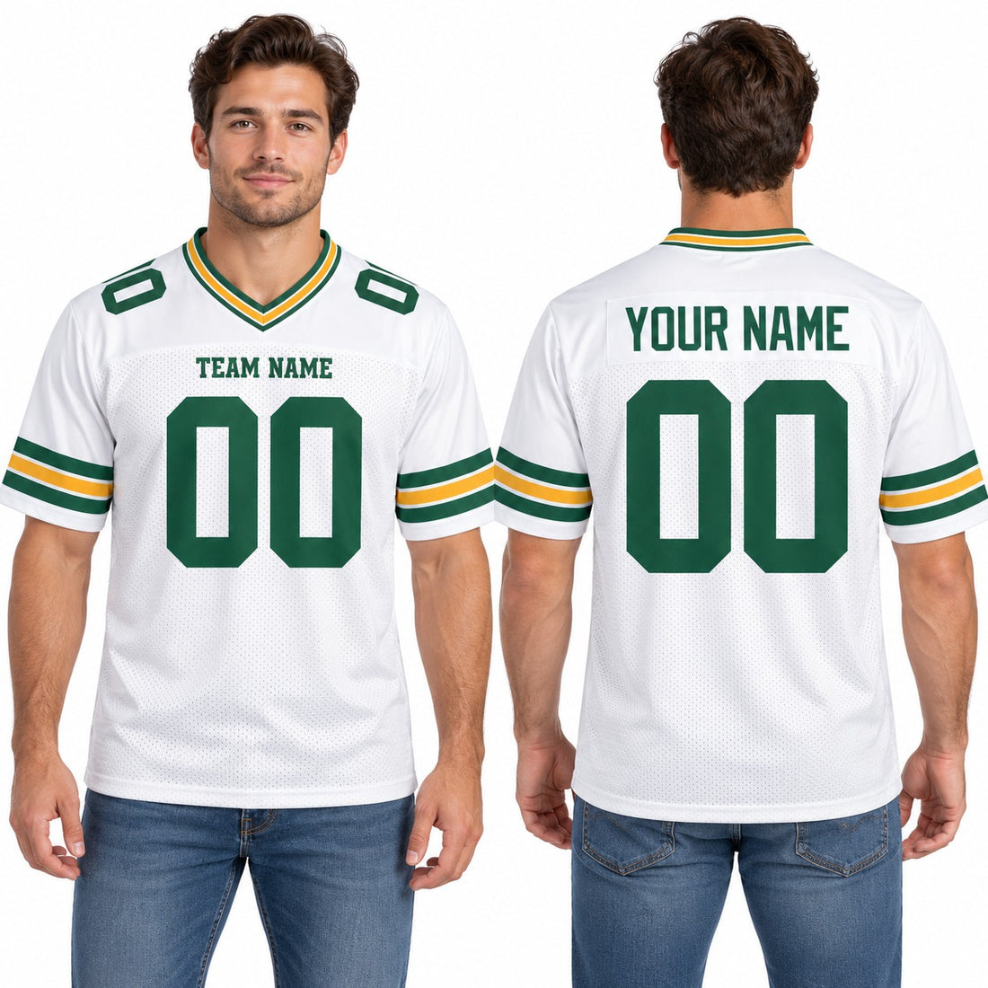 Personalized Green Bay Packers Football Jersey – White Game Style, Custom Name Patch, Team Name, Number & Logo-1