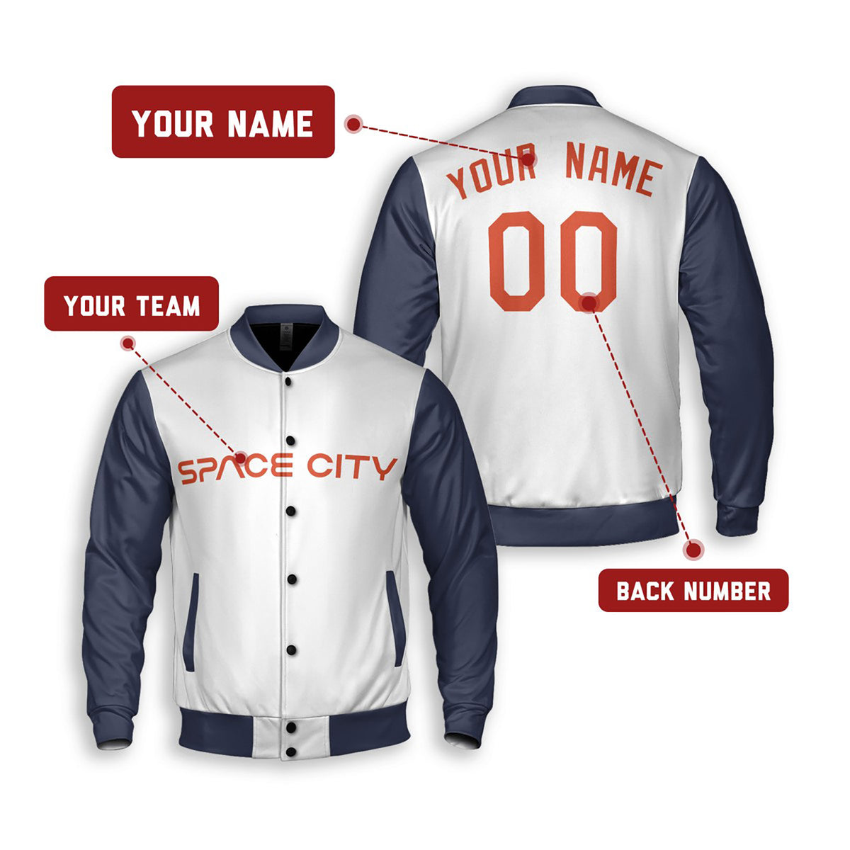 Personalized Houston Astros Varsity Jacket – White Navy City Style, Custom Name & Number-2